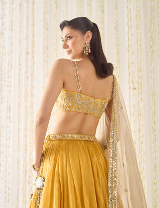 Mustard gold bustier and lehenga set
