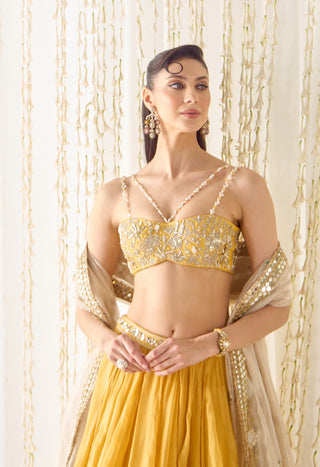Mustard gold bustier and lehenga set