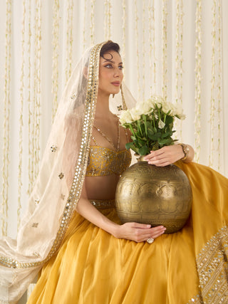 Mustard gold bustier and lehenga set