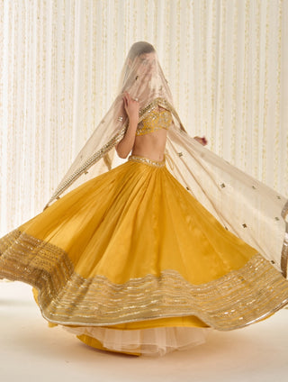 Mustard gold bustier and lehenga set