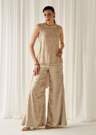Beige mukaish-work tunic and palazzo