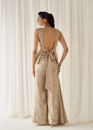 Beige mukaish-work tunic and palazzo