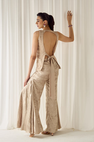 Beige mukaish-work tunic and palazzo