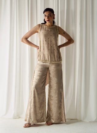 Beige mukaish-work tunic and palazzo