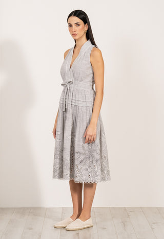 Adela gray halter neck pleated midi dress