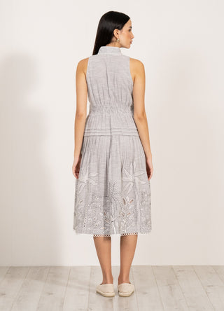 Adela gray halter neck pleated midi dress