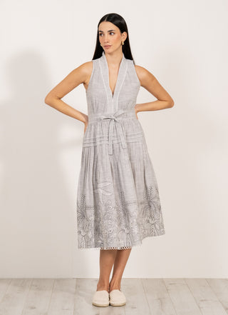 Adela gray halter neck pleated midi dress