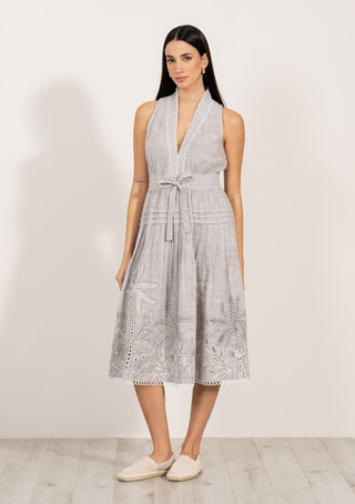 Adela gray halter neck pleated midi dress