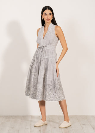 Adela gray halter neck pleated midi dress