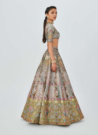 Aisha Rao-Banou Pewter Embellished Lehenga Set-INDIASPOPUP.COM