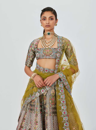 Aisha Rao-Banou Pewter Embellished Lehenga Set-INDIASPOPUP.COM