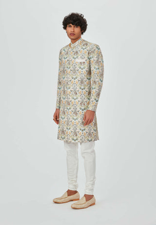 Aisha Rao Men-Parviz Beige Embellished Sherwani And Churidar-INDIASPOPUP.COM