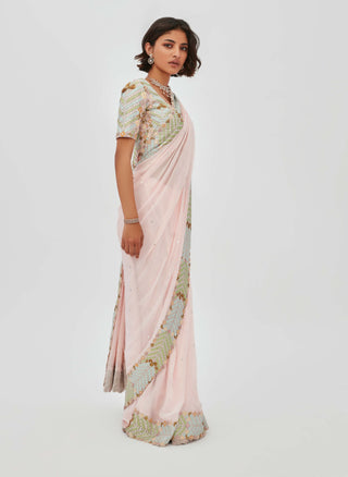 Aisha Rao-Fariba Spanish Pink Sari And Blouse-INDIASPOPUP.COM