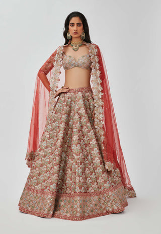Aisha Rao-Tara Rust Bridal Embellished Lehenga Set-INDIASPOPUP.COM