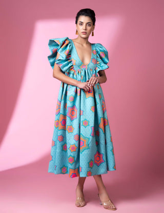 Aqua geometric print dress