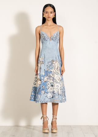 Aria sky blue pleated midi dress