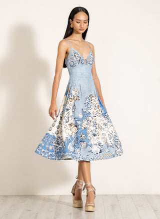 Aria sky blue pleated midi dress