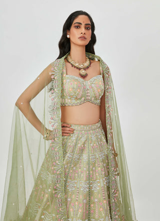 Aisha Rao-Shazia Moss Green Embellished Lehenga Set-INDIASPOPUP.COM