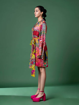 Multicolor Wrap Dress And Belt by Siddhartha Bansal, available on Indiaspopup.com