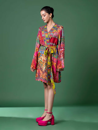 Multicolor Wrap Dress And Belt by Siddhartha Bansal, available on Indiaspopup.com