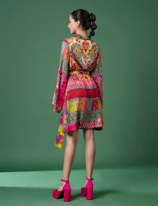 Multicolor Wrap Dress And Belt by Siddhartha Bansal, available on Indiaspopup.com