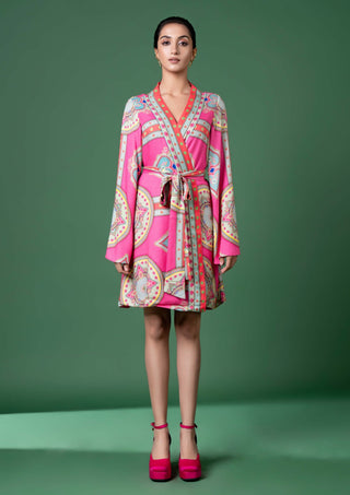 Siddhartha Bansal Pink Wrap Dress And Belt | Indiaspopup.com Siddhartha Bansal Pink Wrap Dress And Belt | Indiaspopup.com