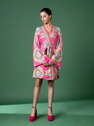 Pink Wrap Dress And Belt by Siddhartha Bansal, available on Indiaspopup.com