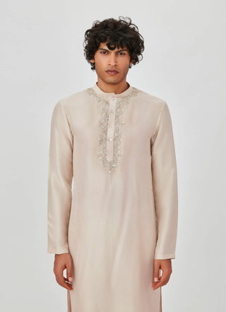 Aisha Rao Men-Ramin Almond Embellished Bundi Kurta Set-INDIASPOPUP.COM