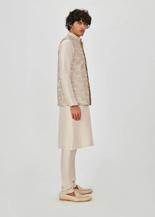 Aisha Rao Men-Ramin Almond Embellished Bundi Kurta Set-INDIASPOPUP.COM