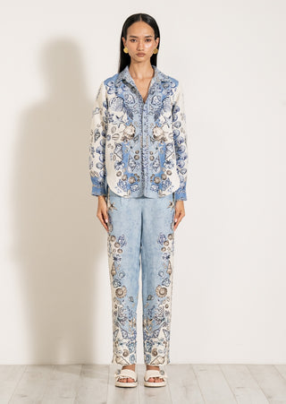 Luna button down blue shirt and pants