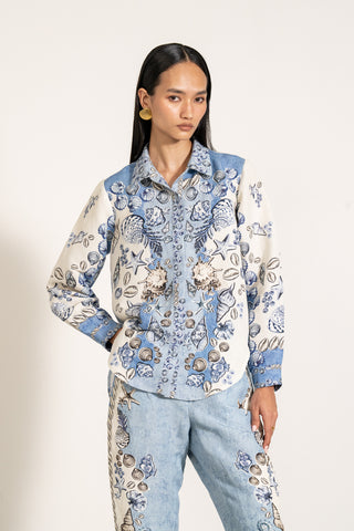 Luna button down blue shirt and pants