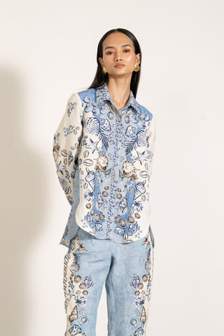 Luna button down blue shirt and pants