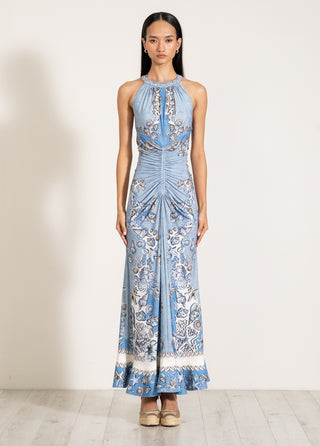 Elysia sky blue gathered maxi dress