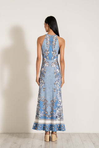Elysia sky blue gathered maxi dress