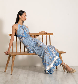 Elysia sky blue gathered maxi dress