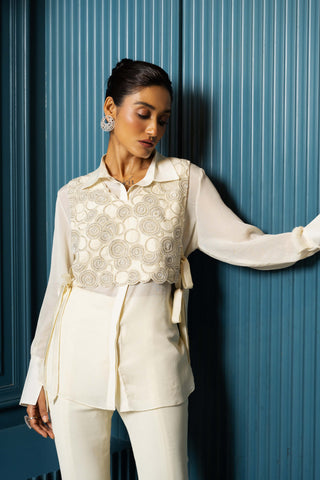 Vayla Ivory Shirt And Flared Pant Set by Charu & Vasundhara available on Indiaspopup.com