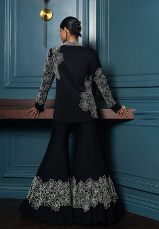 Vega Black Blazer And Flared Pants by Charu & Vasundhara available on Indiaspopup.com