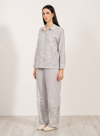 Elvira gray button-down shirt and pants