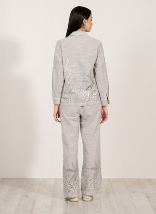 Elvira gray button-down shirt and pants