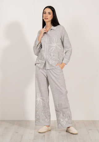 Elvira gray button-down shirt and pants