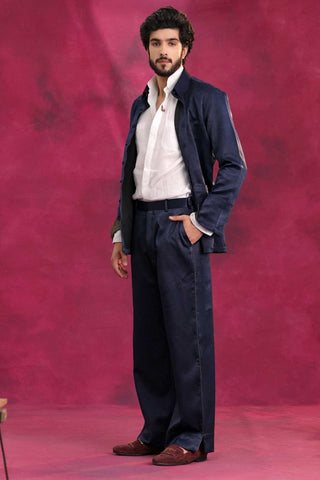 Midnight blue crepe jacket and pant set