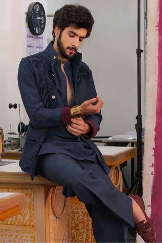 Midnight blue ripple jacket and pant set