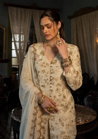 Paulmi & Harsh-Ivory Self Woven Kurti Sharara Set-INDIASPOPUP.COM