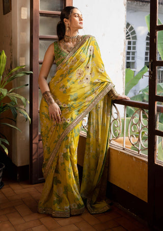 Paulmi & Harsh-Refreshing Yellow Mint Sari And Blouse-INDIASPOPUP.COM