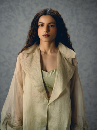 Green lili blouse with pants and jacket