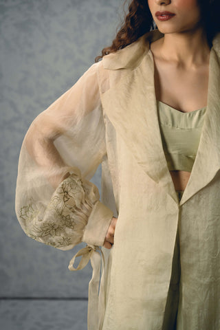 Green lili blouse with pants and jacket