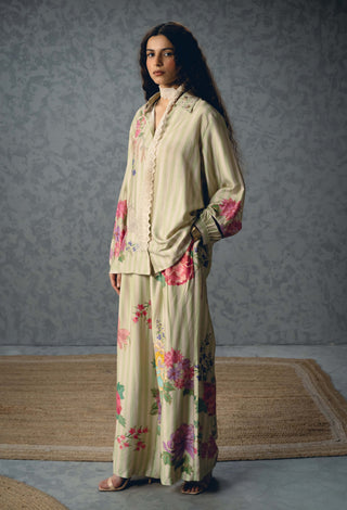 Green aika satin shirt with pants