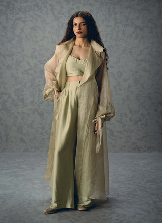 Green lili blouse with pants and jacket