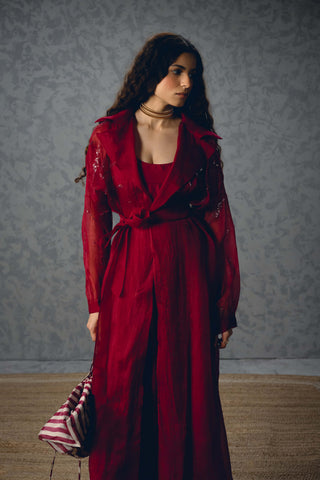 Burgundy nami jacket with top and pants