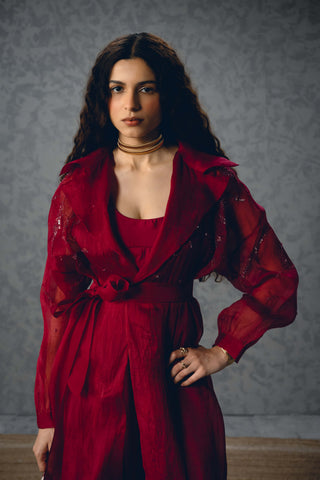 Burgundy nami jacket with top and pants